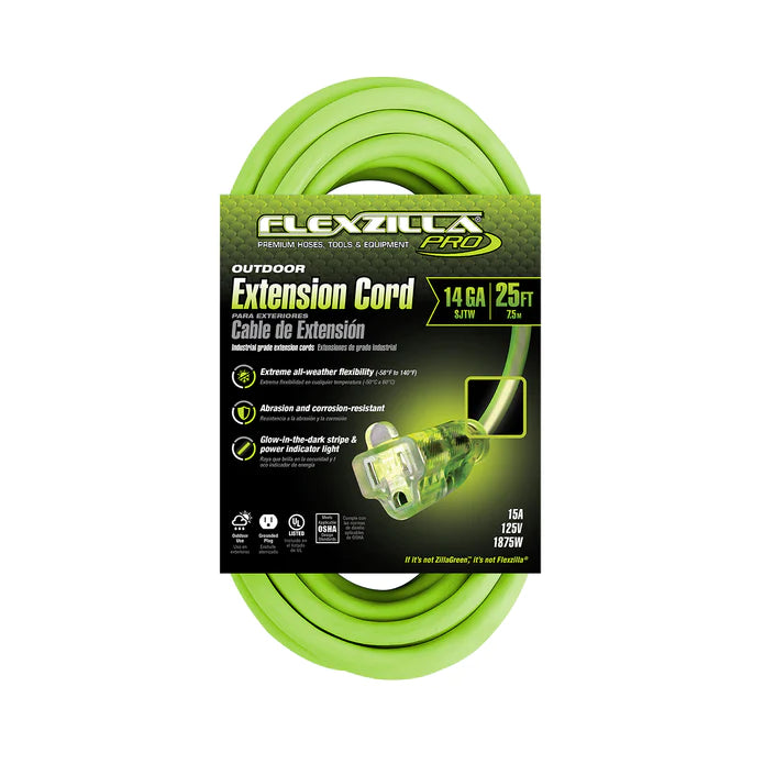 Flexzilla Pro Extension Cord 14/3 AWG SJTW 25ft Outdoor Lighted Plug M119-FZ512725
