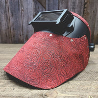 HOTLAW Cuir en cuir rouge floral Flip Flip Front Welding Hood