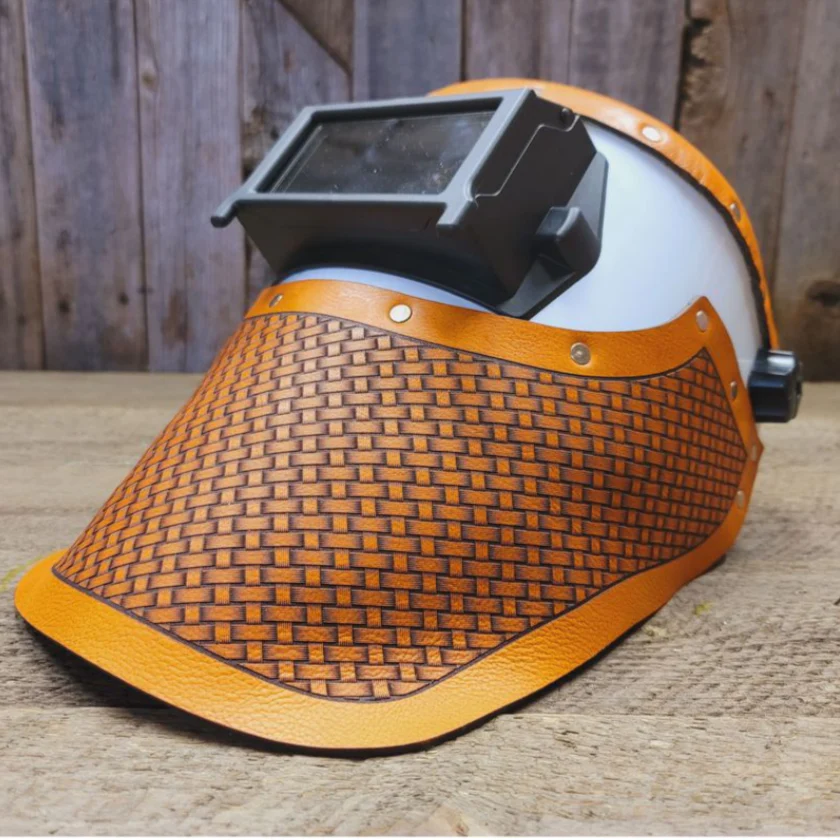 Outlaw Leather Flip Front / Saddle Tan Basket Weave Leather Welding Hood Questions & Answers