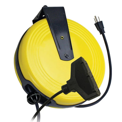 25ft 3-Outlet Retractable Metal Extension Cord Reel
