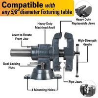 BuildPro Vise with 360° Rotating Jaw &amp; Base, Fit 5/8 Holes