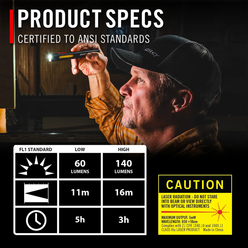 Coast PM50R 255 Lumen Rechargeable Work Light w/ Laser