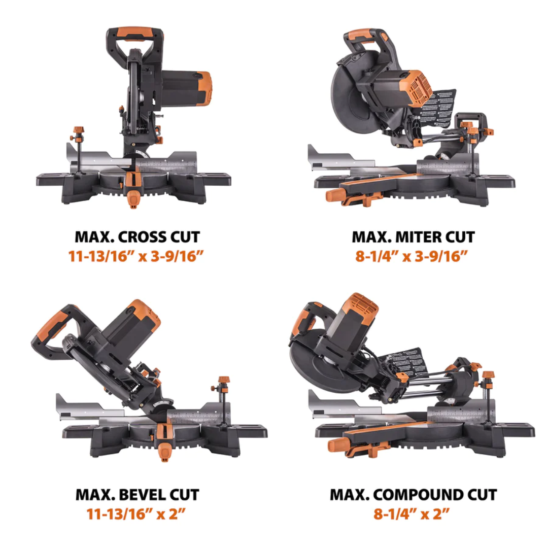 Evolution R255SMS+: Single Bevel Sliding Miter Saw With 10 In. Multi-Material Cutting Blade
