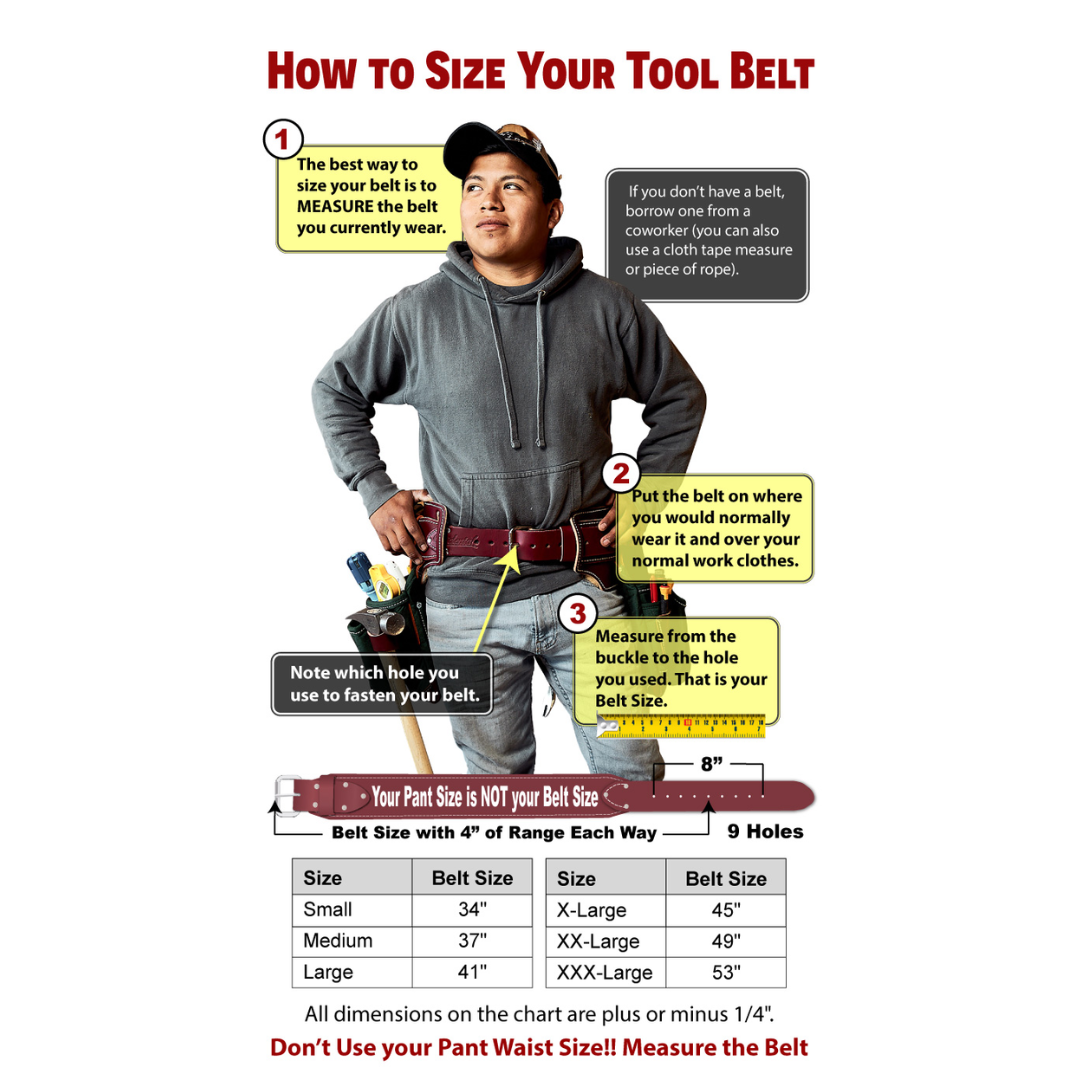 Occidental HD 3" Ranger Leather Work Belt Size Chart