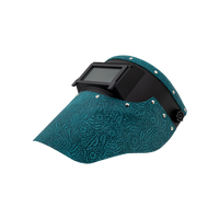 Outlaw Leather Slimline Black Flip Front / Floral Turquoise Suede Welding Hood