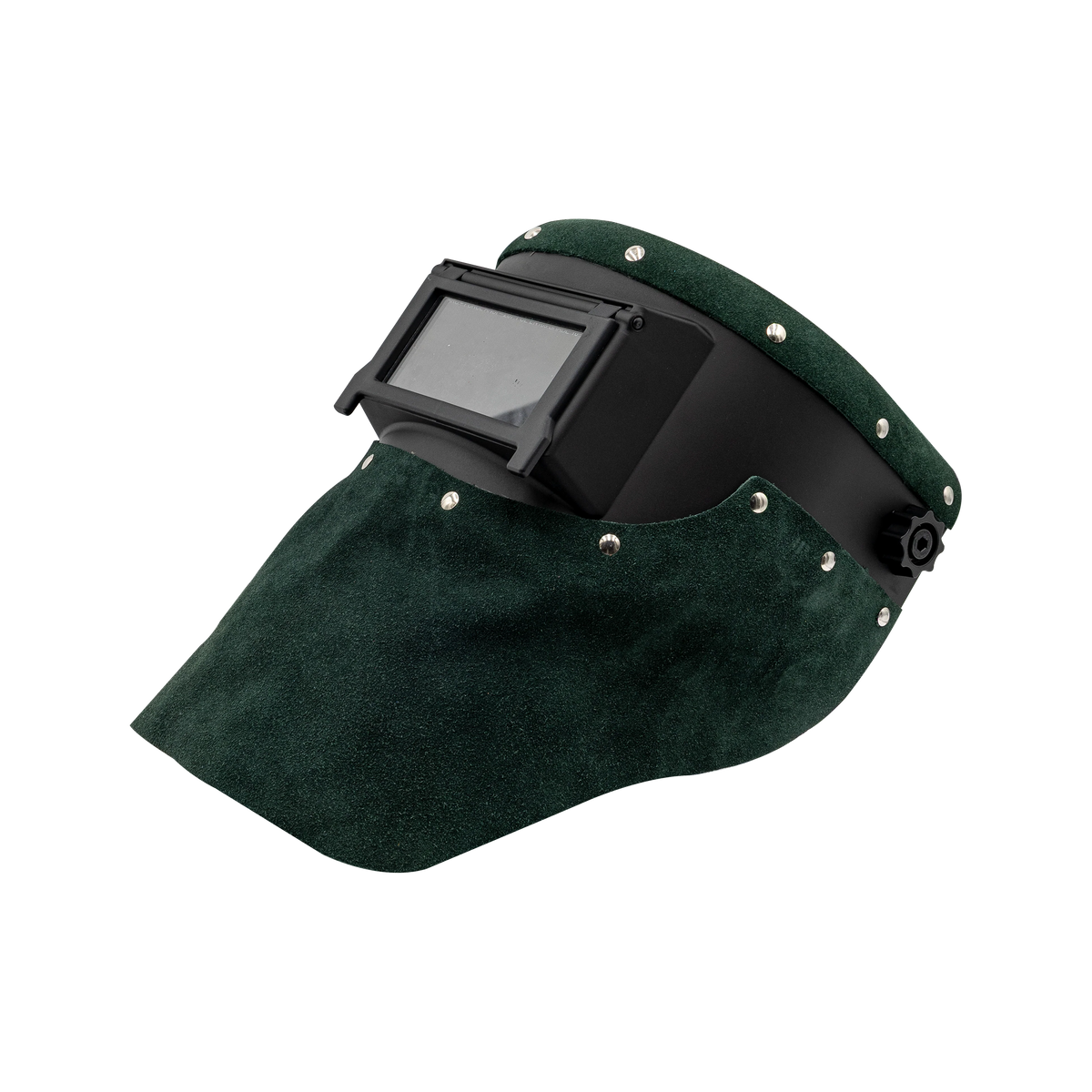 Outlaw Leather Slimline Black Flip Front / Green Suede Welding Hood
