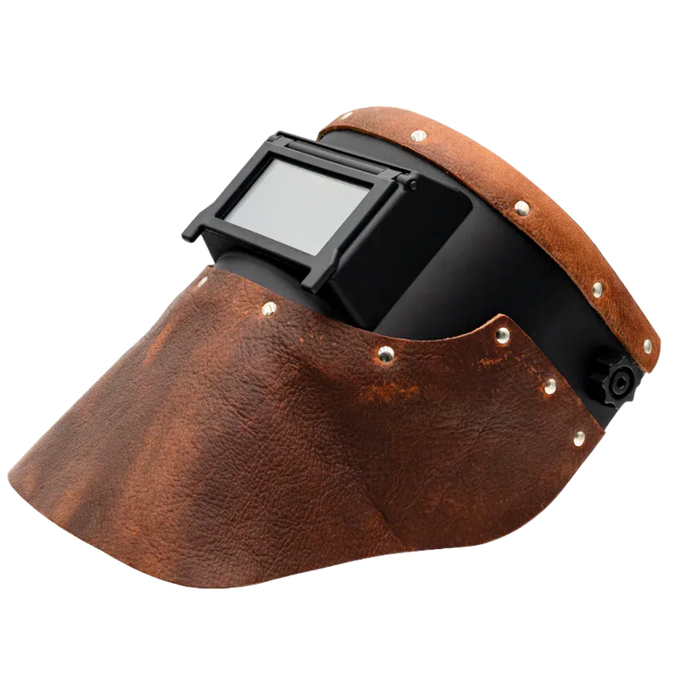Outlaw Leather Slimline Black Flip Front-Brown Leather Welding Hood