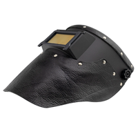Black welding helmet with a leather bib