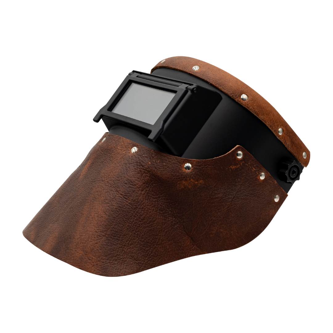 Outlaw Leather Slimline Leather Welding Hood Brown Leather Black Shell