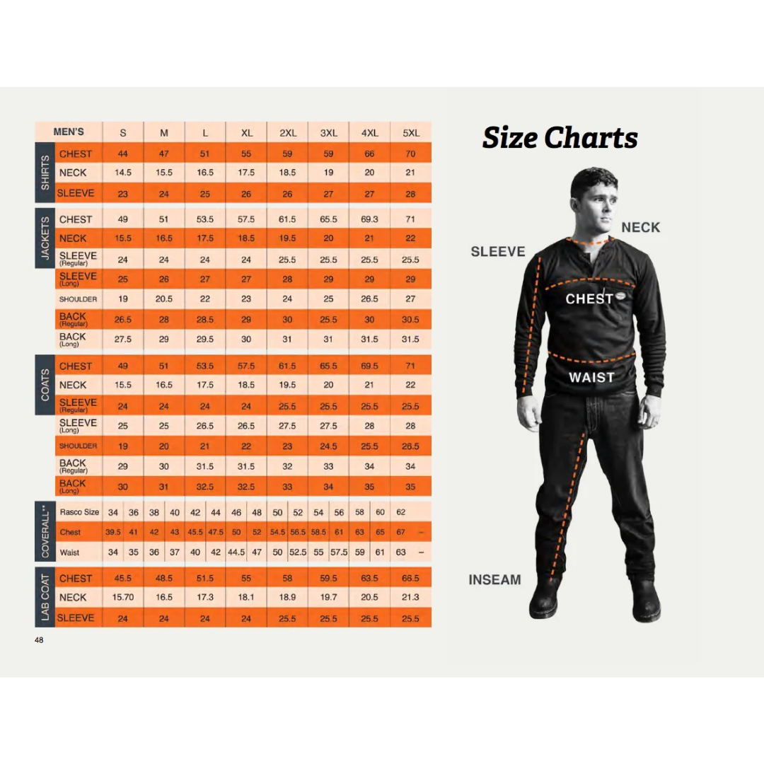 Rasco DH Uniform Shirt Size Chart