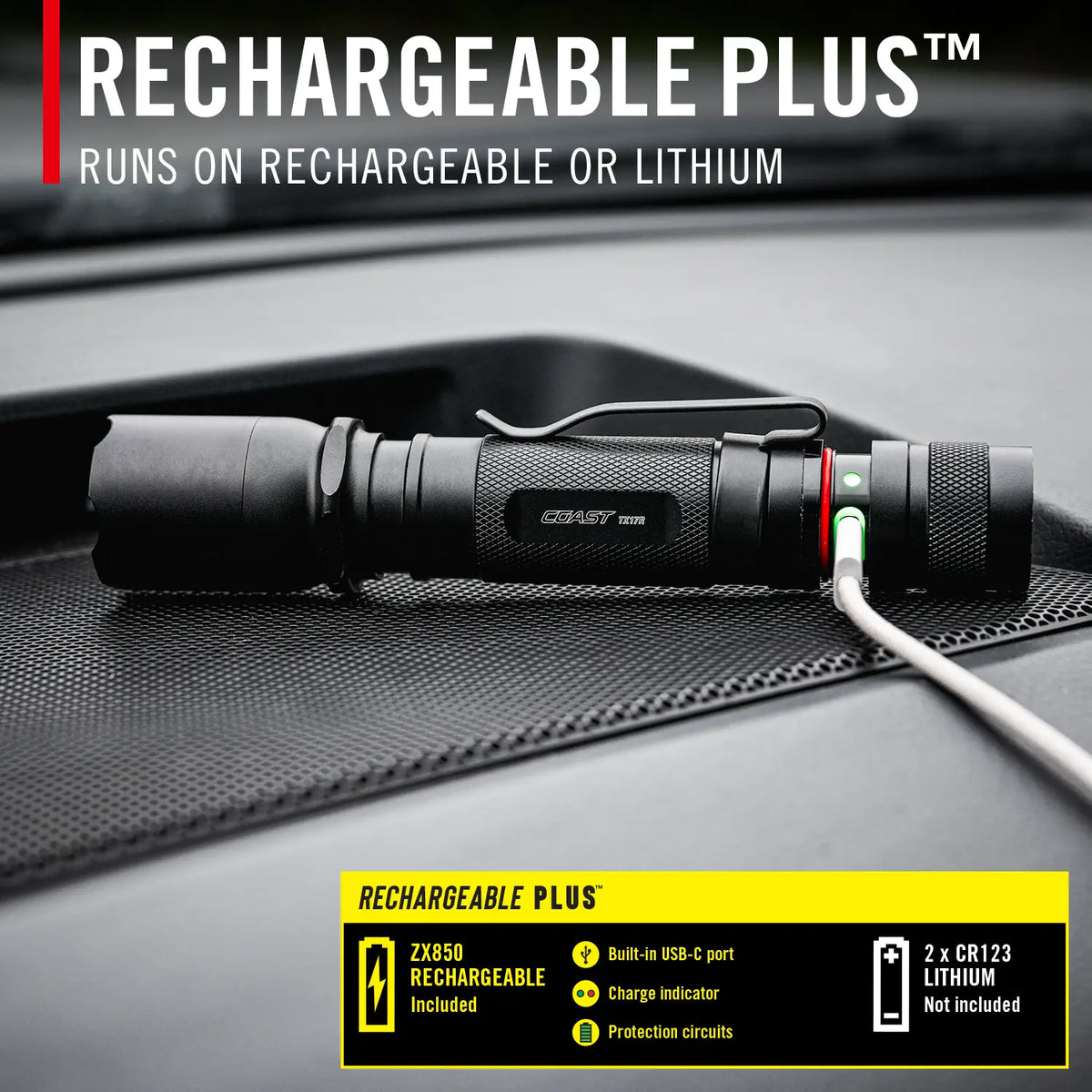 Coast TX17R 1250 Lumen Rechargeable Tactical Flashlight