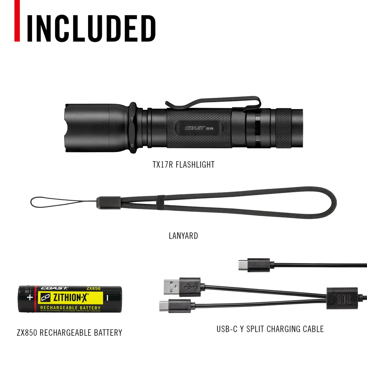 Coast TX17R 1250 Lumen Rechargeable Tactical Flashlight
