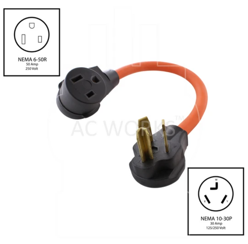 10-30P 30A 125/250V Plug to 6-50 Welder Receptacle Adapter