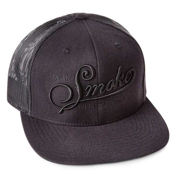 Up In Smoke BLACK - Puff Embroidery - Mesh Snap Back Hat