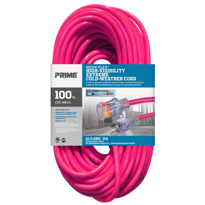 Prime NS513835 Neon Pink Flex Extension Cord 100 ft.