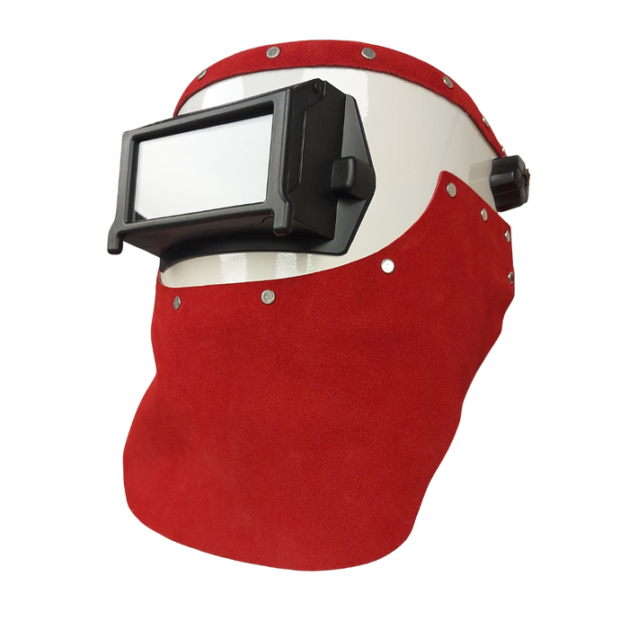 Outlaw Leather White Flip Front / Red Suede Welding Hood