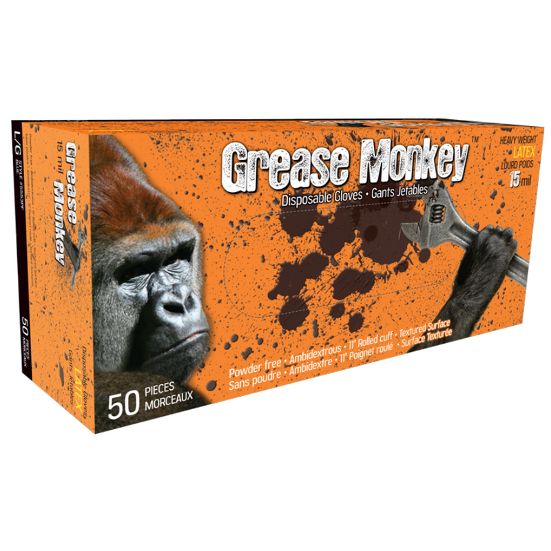 Grease Monkey, 15 Mil Latex, Powder Free Gloves - Large